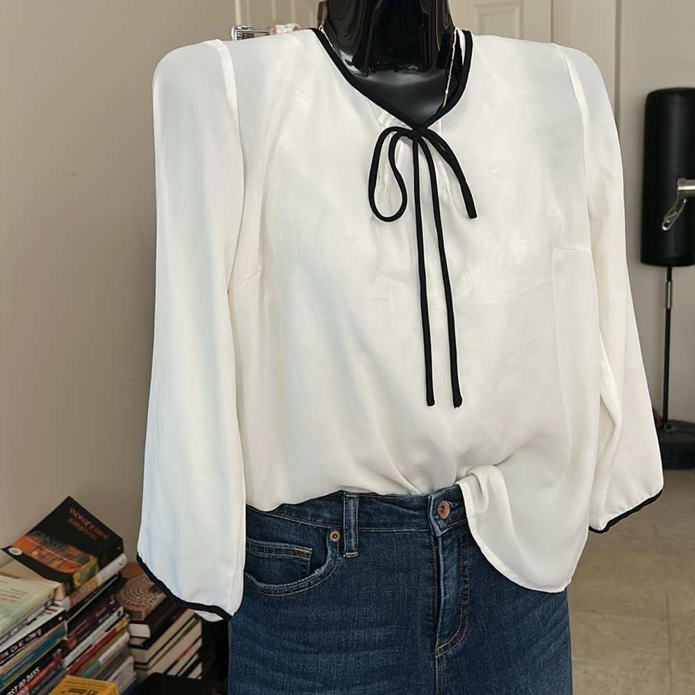 Forever 21 White Blouse with Black Trim